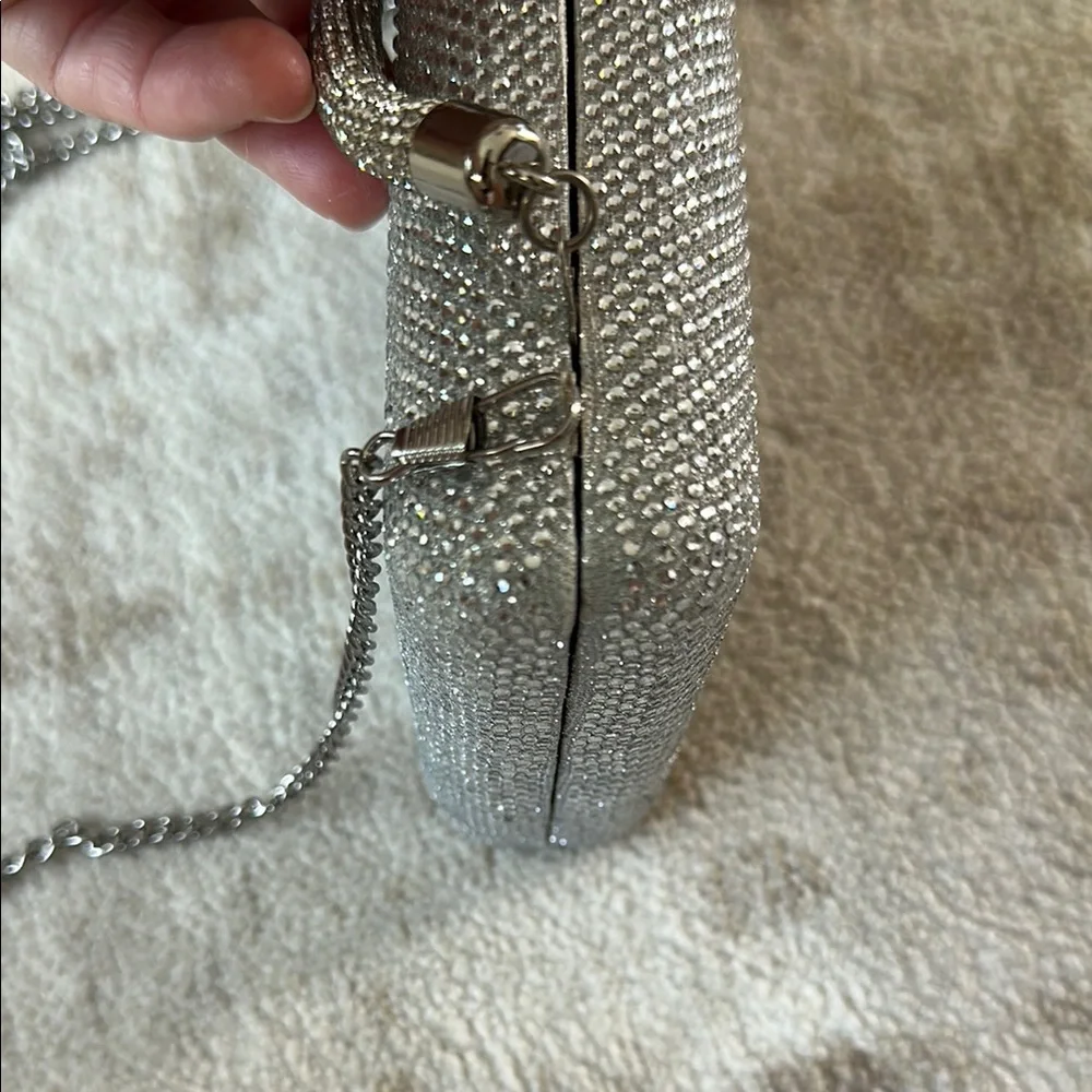 Silver Evening Clutch Bag with Chain Strap
